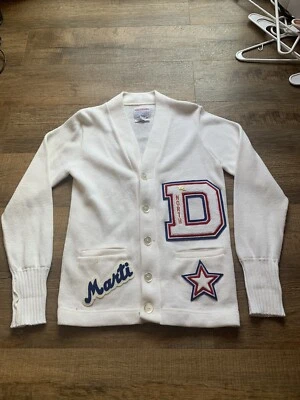 Cárdigan Suéter Uniforme Animadoras Años 70 Vintage Blanco Hecho en EE. UU. Martí Foto 1 de 4