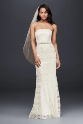Galina Size 8 Ivory Beaded Lace Sheath Dress w/Godets Inserts Style# VW9340 NWT - Image 1 of 4