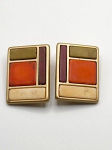 Rectangular Inlaid Geometric Lightweight Clip On Earrings - Picture 1 of 3