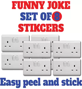8 x FAKE POWER SOCKET PLUG STICKER DECAL STICKY BACK WATERPROOF PRANK JOKE - Picture 1 of 3