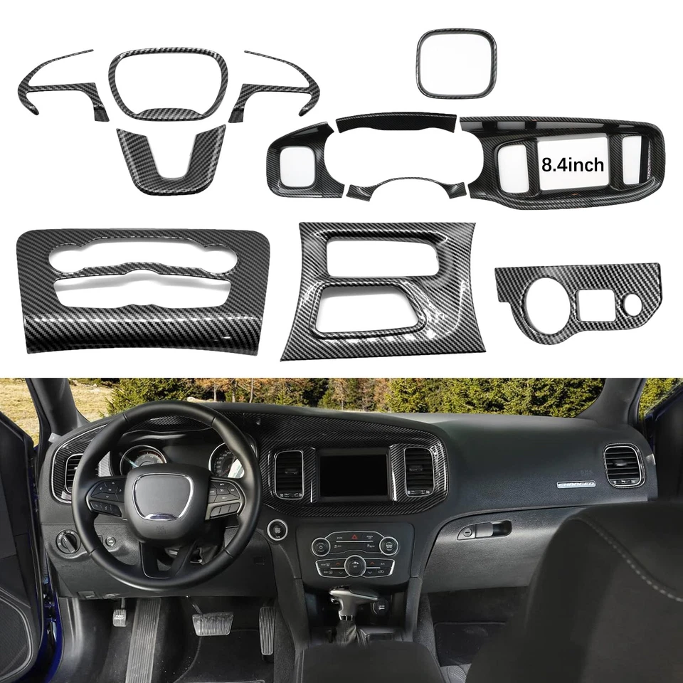 Kit de embellecedor de cubierta de panel de tablero de volante de fibra de carbono para Dodge Charger 15+ Foto 1 de 4