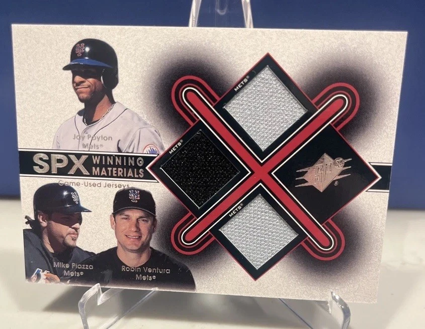 2001 Upper Deck SPX Winning Materials Mike Piazza/Robin Ventura/J Payton NY Mets - Image 1 of 2