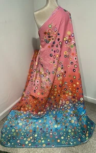 Pink Red Blue Multicolor Printed linen fabric 56” Width Sold By The Yard - Picture 1 of 6