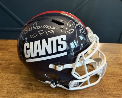 Casco réplica firmado 81-99 por Bill Parcells y Lawrence Taylor de los Gigantes de Nueva York Salón de la fama Foto 1 de 4