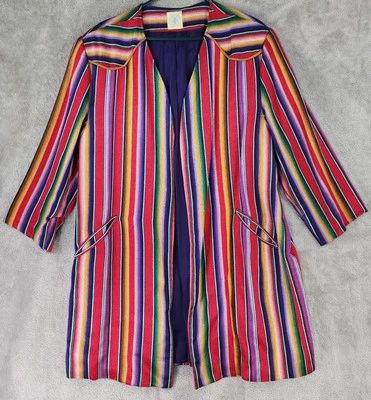 Chaqueta Dos Carolinas Mujer Grande Multicolor Rayas Mexicana De Colección Frente Abierto Foto 1 de 4