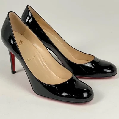 Christian Louboutin charol punta redonda zapatos de salón EU 37.5 negro... - Imagen 1 de 4