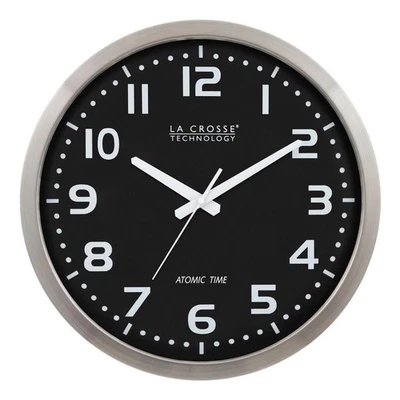 Atomic Analog Clock Metal Frame Stainless Steel Black Dial Automatic DST Change - Image 1 of 4