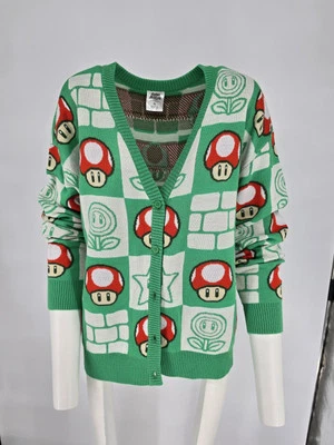 Cárdigan con botones XL para mujer Nintendo Super Mario Bros. Mushroom a cuadros  Foto 1 de 4