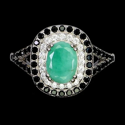 925 Sterling Silver Ring Oval Emerald 7x5mm Spinel Natural Gemstone Jewelry 7 - Image 1 of 4