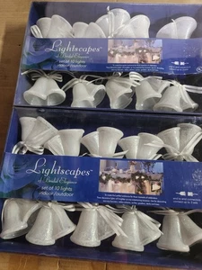Set Of 2 Vintage  White Bells With Bows Christmas/ Wedding String Lights - Picture 1 of 6