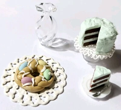 Lote miniatura casa de muñecas capa como nueva pastel pan de Pascua anillo florero de vidrio soplado a mano Foto 1 de 4