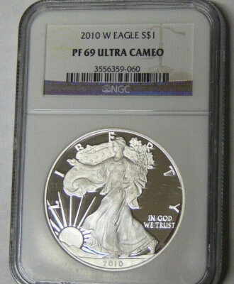NGC PF69 2010-W American Silver Eagle 1 oz .999 Silver Dollar PR69 Ultra Cameo - Image 1 of 3