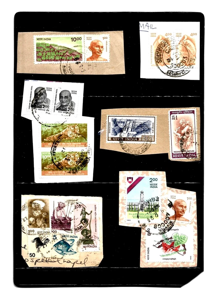  18X INDIA, VARIOUS STAMPS ON PAPER, WITH INTERESTING PMARK, FU - Image 1 of 1