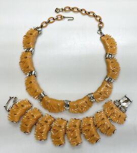 Vintage STAR Orange Plastic Choker Necklace & Bracelet Set