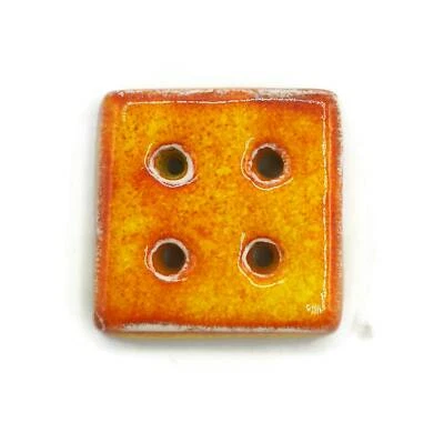 1pc 30mm Handmade Square Ceramic Sewing Button Orange Coat Button 4 Holes - Image 1 of 4