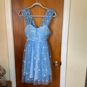 Unique Vintage Brand Dress Women’s Size XS Blue Floral Party Prom Lined - READ - Picture 1 of 16