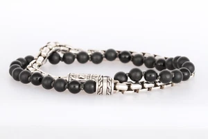 John Hardy Double Bead & Chain Bracelet Treated Black Onyx, Silver (Estate) - Picture 1 of 3