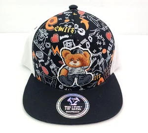 Top Level Hustle Bear Mens OS White Black Graphic Adjustable Snapback Cap Hat - Picture 1 of 8