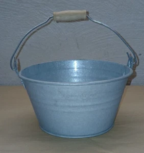 Pflanzschale Holzgriff Verzinkt gelb/zink Kübel Garten Pflanztopf gebraucht - Bild 1 von 4