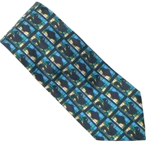 Vtg Ermenegildo Zegna 100% Silk Tie Black Blue Jacquard Squirrel Block Italy - Picture 1 of 9