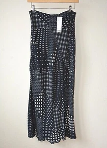 Ex Urban Outfitters Navy+Off White Mix Print High Split Maxi Skirt Size 12 LEFT - Picture 1 of 10