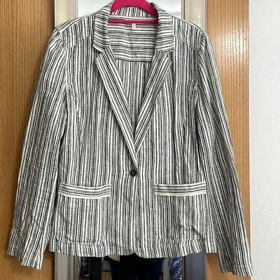 Maurice’s Large navy and white linen blend blazer pockets and front button - Image 1 of 4