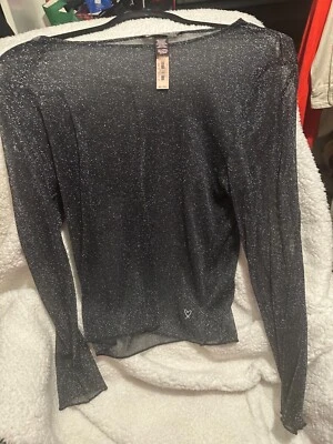 CAMISA TOP VICTORIA SECRET PLATEADA BRILLANTE MANGA LARGA M/L FOTOS REALES NUEVA Foto 1 de 4