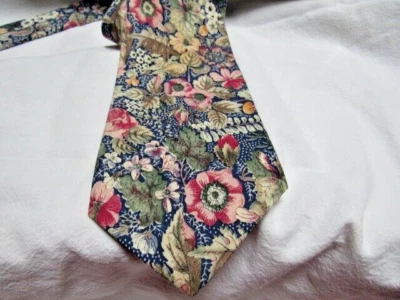 "Corbata de cuello de algodón importada vintage flores multicolores de 3-3/4"" de ancho" Foto 1 de 4