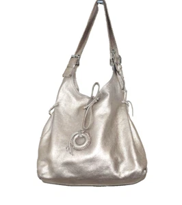 Bolso de Hombro Carla Mancini Cuero Genuino/Tote Boho Dorado 13" x 12" - Imagen 1 de 6