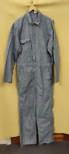 Vintage Mens Herringbone Work Chore Overalls Mechanic Jumpsuit 38 L Denim Suit - Picture 1 of 13