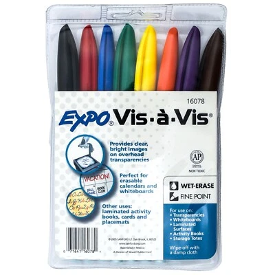 Expo Vis-a-Vis Wet Erase Markers, 8-Color Set 16078