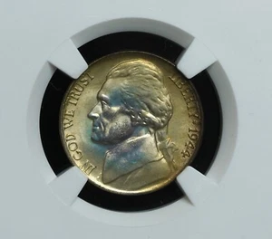 1944 Jefferson Silver War Nickel NGC Graded Coin MS 67 Magnificent Color Toning - Picture 1 of 4