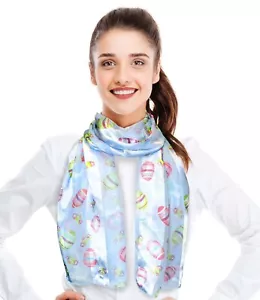 CBC CROWN Religion Easter Bunny Pattern Silk Feeling Lightweight Fashion Scarf - Picture 1 of 12