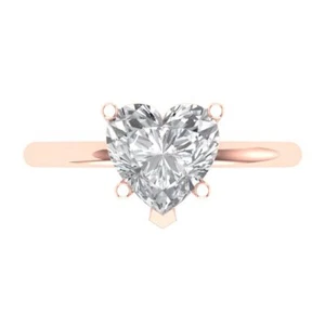 2Ct Heart VVS1 Zirconia Diamond Solitaire Dainty Designer Ring, 14K Rose Gold - Picture 1 of 11