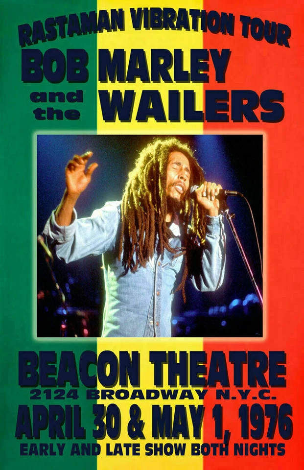 BOB MARLEY REPLICA *BEACON THEATRE* 1976 CONCERT POSTER - Image 1 of 1