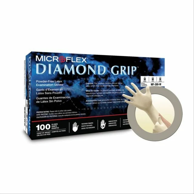 Diamond Grip Powder Latex Exam Gloves Medium 100 PK