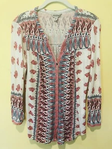 Lucky Brand Damen Top mit Knopfleiste Gr. Small S rot elfenbein blau geblümt Paisley " - Bild 1 von 8