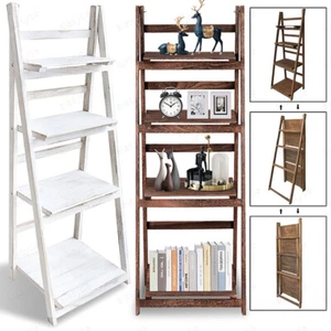 4 Tier Foldable Ladder Bookshelf Rack Vintage Plant Stand Display Shelf Storage - Picture 1 of 18