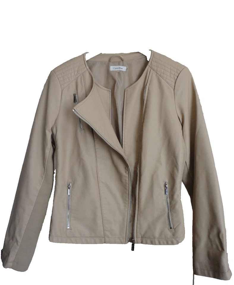 Chaqueta Moto Calvin Klein Grande Beige Crema ¡Hermosa! Foto 1 de 4