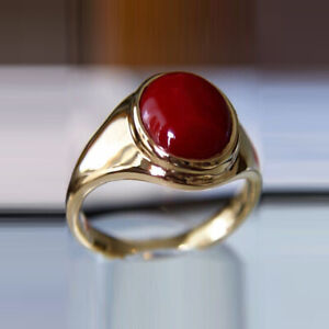 Natural 6.00 Carat 925 Sterling Silver Handmade Gold Plated Coral Ring