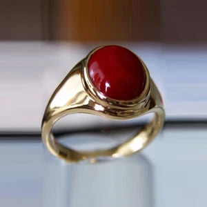 Anillo de coral natural de plata esterlina 925 de 6,00 quilates hecho a mano enchapado en oro - Imagen 1 de 1