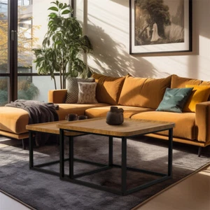 2pcs Industrial Coffee Table Rustic Steel Accent Table for Living Room Stackable - Picture 1 of 15