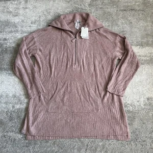 Barefoot Dreams CozyChic Lite Womens 1X High Rib Half Zip Tunic Mauve Sweater - Picture 1 of 12