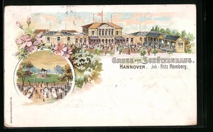Lithographie Hannover, Gasthof Schützenhaus - Gesamtansicht und Garten 1899 - Picture 1 of 2