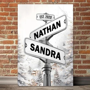 Personalized Street Sign Canvas Decorations Custom Road Signs  On Christmas - Picture 1 of 8