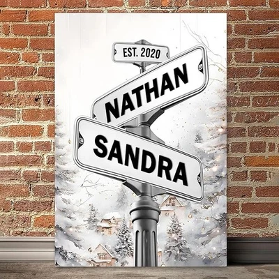 Personalized Street Sign Canvas Decorations Custom Road Signs  On Christmas - Image 1 of 4