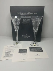 Vintage Waterford Millennium 2000 Kollektion Kristall Toasten Flöten 2er Set - Bild 1 von 11
