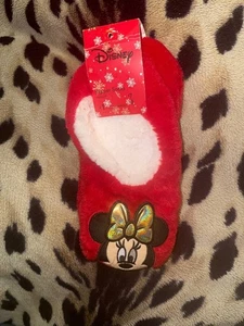 Disney Minnie Mouse Red Slipper Socks Size M/L 7-9 Women Holiday - Picture 1 of 3