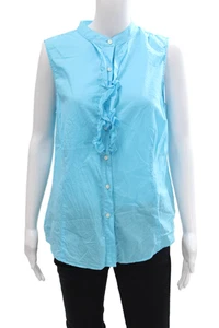 LL Bean Womens Cotton Sleeveless Button Up Lined Tank Blouse Blue Size L - Picture 1 of 7