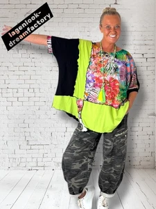 Lagenlook Patchwork-Big- Kasten-Tunika-Shirt Kiwi-Flower 44 46 48 50 52 54 56 - Picture 1 of 6